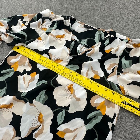 Ann Taylor Factory Petite Top XSP Puff Sleeves Floral Semi Sheer V-Neck - Picture 7 of 10